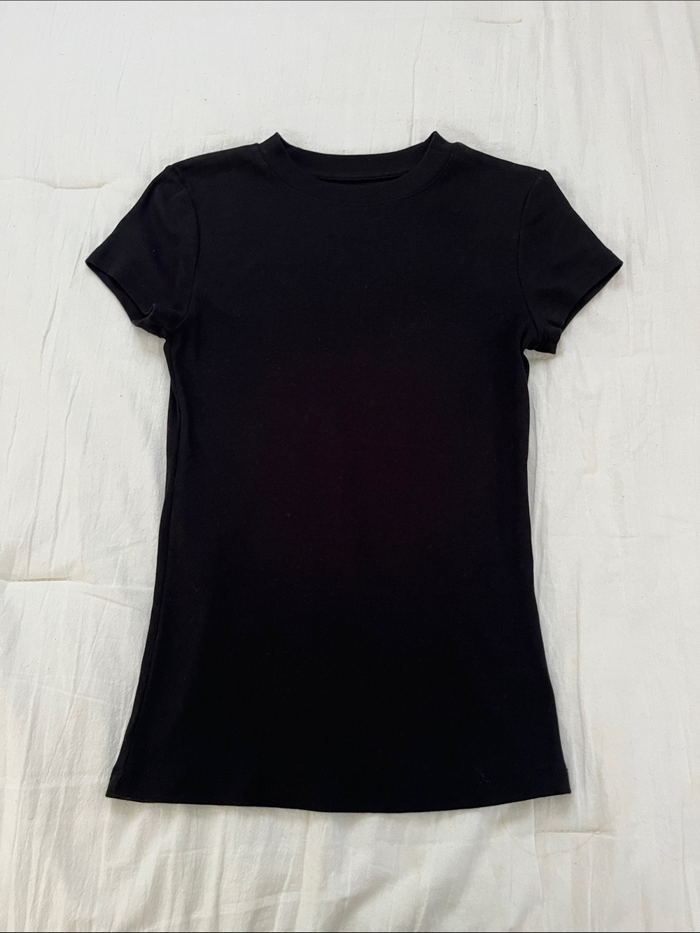 Black Ribbed Short Sleeve Tee